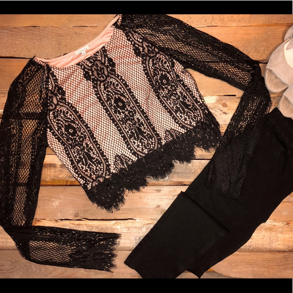 A. Peach lace crop top